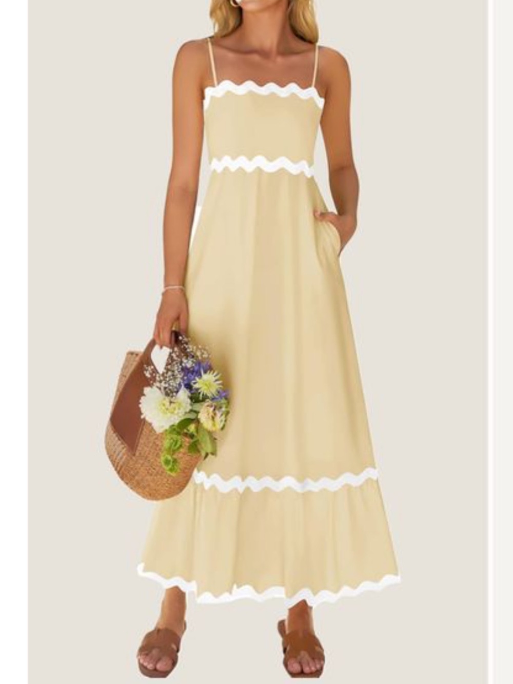 Sim & Sam Ric Rac Cottagecore Cotton Maxi Dress in Butter Yellow - Picture 2 of 9